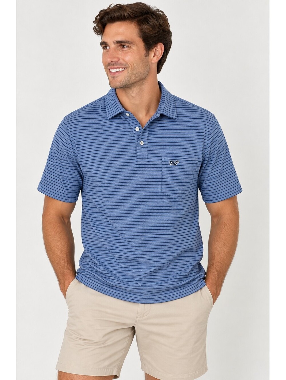 Vineyard Vines Men’s Blue Striped Preppy Polo 100% Cotton Shirt L Golf Tennis